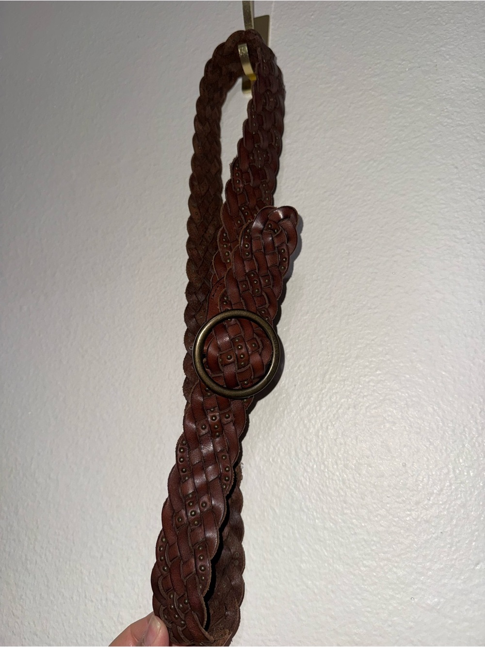 Vintage Abercrombie & Fitch Braided Brown Leather Belt with Round Buckle
